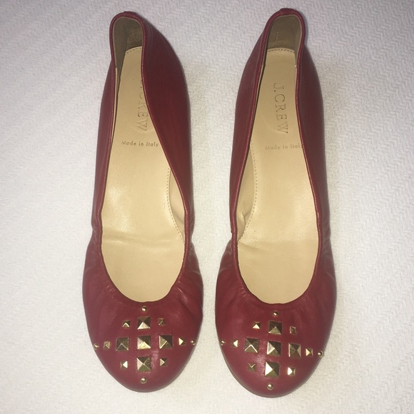 EUC J.Crew Red Cece Pyramid Studded Flats Size 8 - Picture 1 of 8